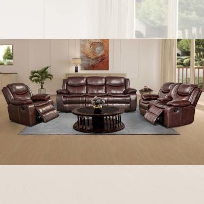 China Recliner Sofa set with Dropdown Table and Storage Box, Brown Breathable Leatherette for sale