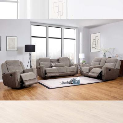 China Recliner Sofa set with Dropdown Table and Storage Box, Light brown & Brown Fabric for sale