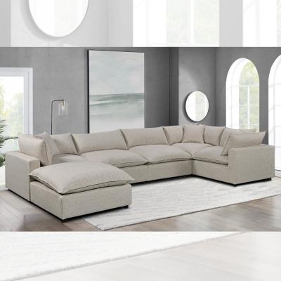 China Sectional Modular Sofa with Feather Blend Seat Cushion and Pillows, Gray Linen for sale