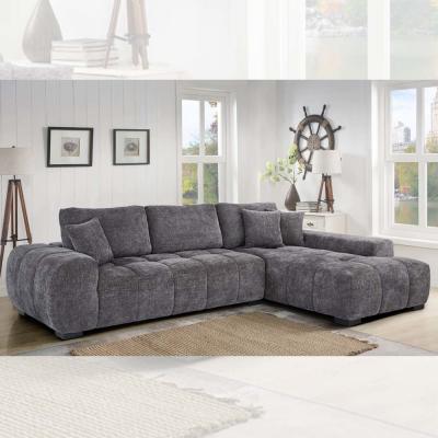 China L-Shaped Sectional Sofa with 3 Pillows, Gray Chenille for sale