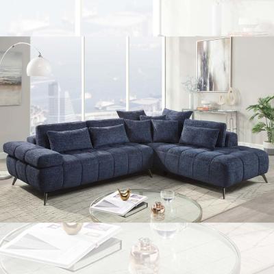 China Sectional Sofa with Adjustable Back and Pillows, Navy Fabric for sale