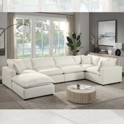 China Sectional Modular Sofa with Feather Blend Seat Cushion and Pillows, Beige Linen for sale