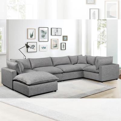 China Sectional Modular Sofa with Feather Blend Seat Cushion and Pillows, Dark Gray Linen for sale