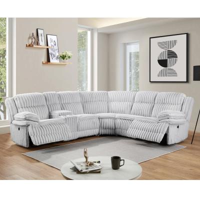 China Power Recliner Corner Sofa with 2 Power Recliner Seats and Storage Box, Gray Corduroy Fabric for sale