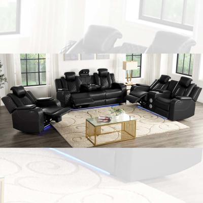 China Sofá Power Recliner com Assentos Power Recliner e apoios de cabeça Power e Tabela Dropdown e Bluetooth Audio Speaker e Caixa de armazenamento e braços de armazenamento e Luz LED, Leatherette respirável preto à venda