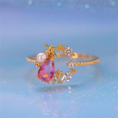 China New Trendy Stellaluna Ring 18k Gold Real Zircon Star And Moon Gold Plating Ring for sale