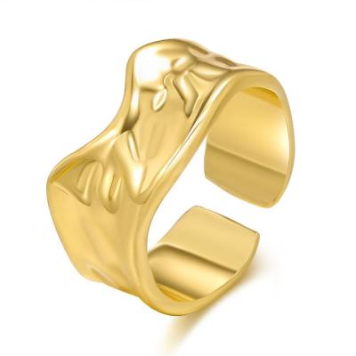 China FASHIONABLE Creative Volcanic Free Ring Wide Face Irregular Opening Size Lava Ring Copper Plated Real Gold for sale