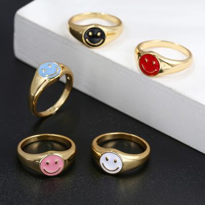 China New Beautiful Face Ring Woman Simple Woman Brass 18K Gold Drop FASHIONABLE Smile Oil Ring for sale