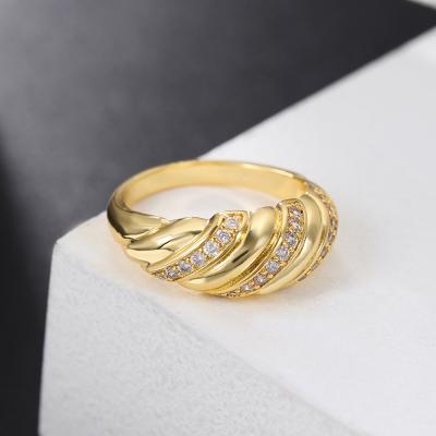 China New FASHIONABLE Twist Ring 18K Real-gold Zircon Adornment Crescent Ring for sale