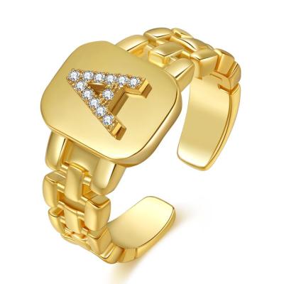 China FASHIONABLE The Same Real Gold Jewelry Watch Band Design Letter Opening Ring Ring Letter Series Plated With for sale