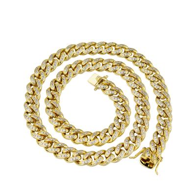 China CLASSIC Miami Cuban Link Bling Rhinestone Finish Hip Hop Necklace Jewelry Men's Gold Chains Necklace Men for sale