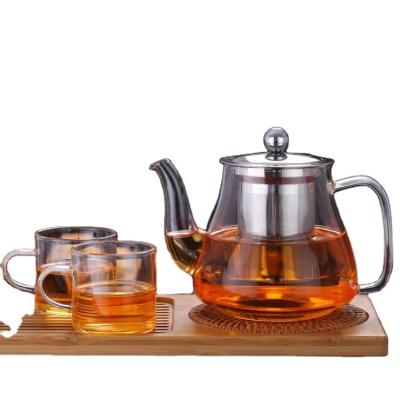 China Viable Heat Resistant Glass Teapot With Stainless Steel Infuser Heated Clear Container Teapot Kettle Goods Square Filter Baskets for sale