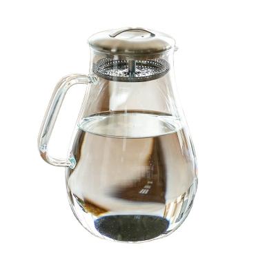 China Sustainable High Borosilicate Glass Water Jug Round Shape Water Carafe With Stainless Steel Lid for sale