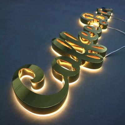 China Customized Metal Led Lighting Strip Electric Gold Mirror Sign for Indoor and Outdoor for sale