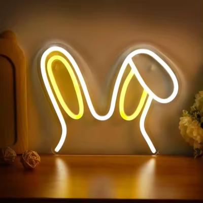 China Adaptor White Bunny Ears Neon Light Wedding Sign for Advertising Board Party Home for sale