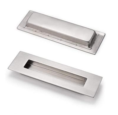 China Modern Recessed Door Pull Brushed Nickel Flux Pull Handle Stainless Steel Pocket Door Pull for sale