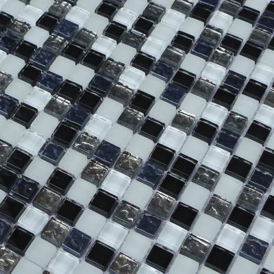 China 300x300mm mosaic glass tile sheets,glass mosaic bathroom tiles,black &grey & blue color mixed for sale