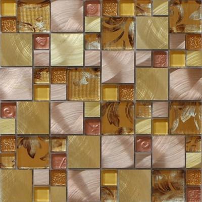 China 300x300mm glass mosaic tile sheets,aluminum mosaic wall tile,golden color for sale