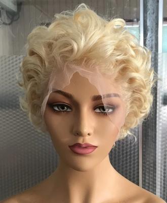 China 100% Virgin Remy Human Hair 613 Blonde 150-180 Density Short Water Wave 360 ​​Full Lace Human Virgin Hair Wigs For White Women for sale