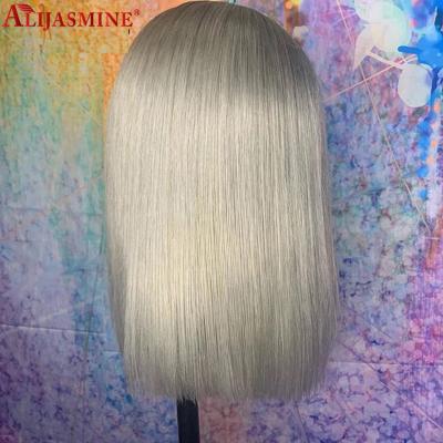 China Regular Wave Bob Gray Human Hair Wig 8-16inch Gray Lace Front Wig Brazilian Remy Hair Wig Frontal Closure 13*4 for sale