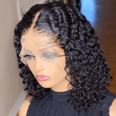 China Transparent Lace Front Wigs Jerry Curl Short Bob Wig Brazilian Curly Front Human Hair Wigs T Part for sale