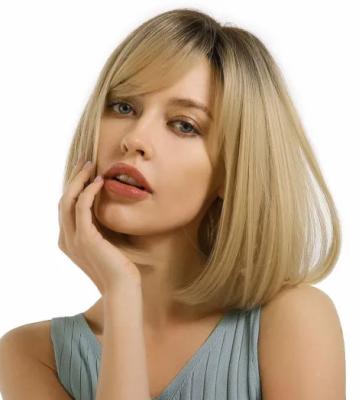 China 100% Virgin Remy Human Hair Hot Fashion Style Blonde 100% Real Hair With Bangs Short Straight Bob Hair Wigs For Women Daily Style New for sale