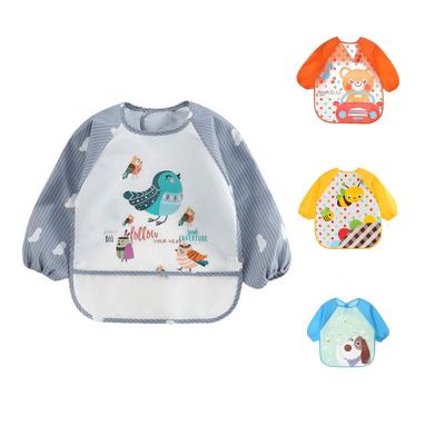 China Disposable Waterproof Infant Coverall Feeding Bibs Long Sleeve Detachable Baby Apron With Pocket for sale