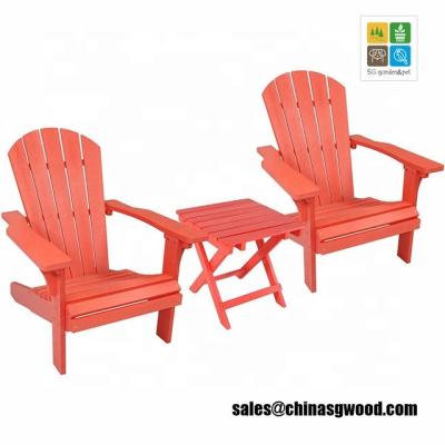 China Eco-Firendly Weather Adirondack Wood Beach Chair Set of 2 with Folding Side Table, Salmon for sale