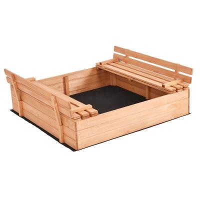 China Kids Amusement Toys Wooden Playground Sandbox With Two Foldable Benches for sale