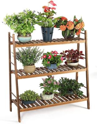 China Garden Decoration 3 Tier Light Indoor Outdoor Fir Wooden Flower Stand Display Wooden Shelves for sale