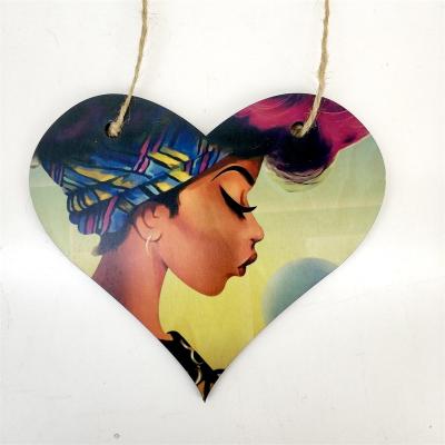 China Sublimation Printing Empty Heart Wooden Shape Plywood Sublimation Door Hanging Decoration for sale