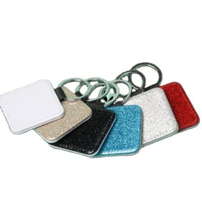 China PU Square Shape Sublimation Blanks Colored Glitter PU Key Chains Single Side Sublimation Printable for sale