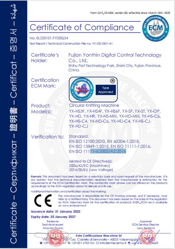 CE - Fujian Yonthin Digital Control Technology Co., Ltd.