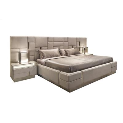 China Luxury Light Luxury Italian King Size Leather Bed Stainless Steel Bedroom Furniture for sale