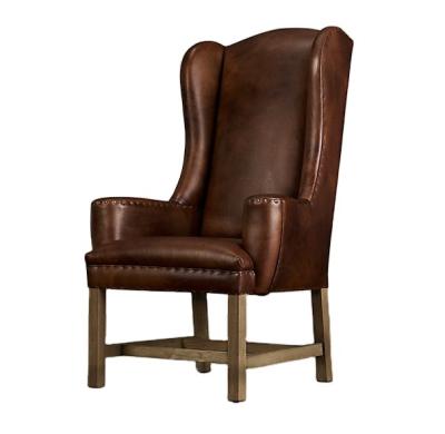 China Contemporary High Quality Leisure New Designed High Brown Two Arm Wood Back Leather Chair Dining Chairs Dining Sets for sale