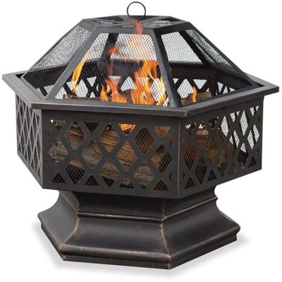 China Stocked Hex Shaped Steel Products Fire Pit For Garden, Backyard, Poolside W/ Fireproof Mesh Lid Fire Pit for sale