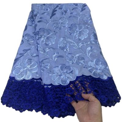 China 5 Yards Breathable Cotton Embroidery African Swiss Voile Lace Fabrics Dubai Dress Material 100% Popular Style For Wedding Party for sale