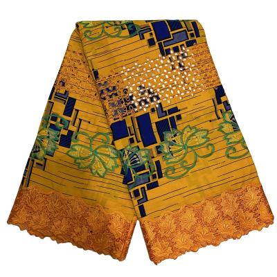 China Latest Breathable African Wax Print Fabric 2022 High Quality Ankara Wax Fabric With Guipure Lace And Sequins For Women Dress for sale