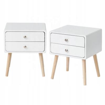 China Easy to clean scandinavian style luster white nodic wood bedside table with 2 drawers for sale