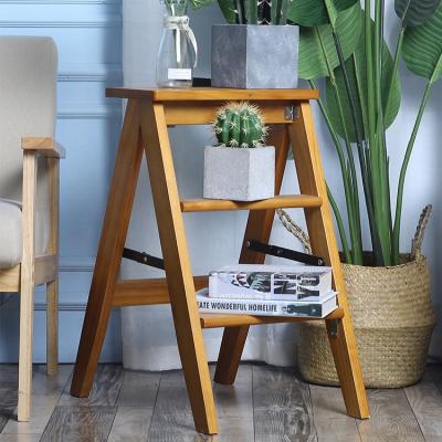 China Foldable wooden 2 in 1 fold step ladder stool with three levels for low and high reaches for sale