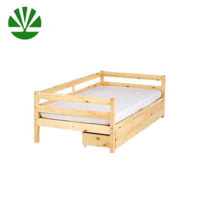 China Easy Assemble Cheap Solid Natural Pine Wood Scandinavian Sofa Bed For Kids With Storage Drawer for sale