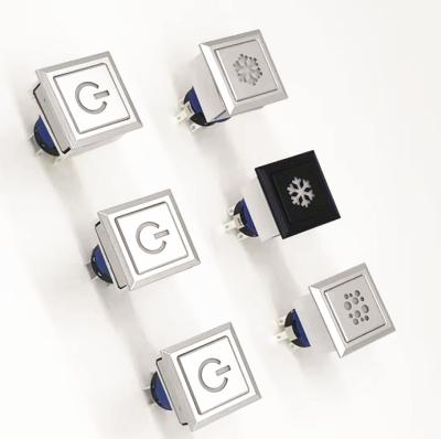 China 22mm Square Momentary LED ON-OFF With Symbol Logo Plastic Push Button Switch for sale