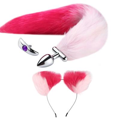 China Anal role play anal toys role play fox tail plug bdsm fetish with headwear butt plug tail sex toys for sale