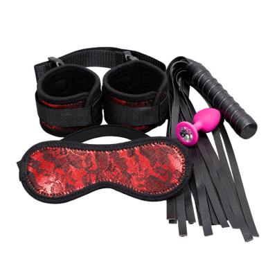 China Sexy Bondage Fetish Set Whip Handcuffs Eye Patch BDSM Bondage Fun Sex With Silicone Plug Anal Toy for sale