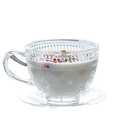 China Large capacity uninverted oat milk cup with handle milk tea rint patterned cup for sale