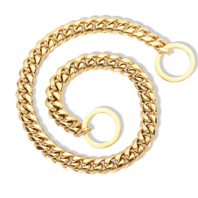 China Double Ring Cuban Buckle Collar 18K Stainless Steel Links Chain Gold Dog Link Chain JEWELED Cuban Dog Collar for sale