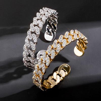 China Lead Free Nickel Free Iced Out Diamond 14K Gold Filled Cuban Link Cuff Women's Bracelets & Bangles Miami 12MM Men's Cuban Link Bracelet Chain Bracelet for sale