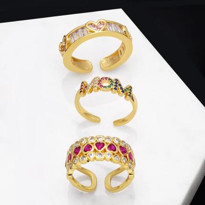 China Ring Jewelry Ins High Quality CZ Letter Mom Colored Zircon Love Heart Ring For Women Hiphop Personality Gold Plated New Dubai for sale