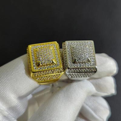 China Fashion Vintage Gold Plated Square Lead Hip Hop Nickel Free Diamond Rings Jewelry Iced Out Pave Cubic Zircon AAA CZ Men Ring For Men for sale