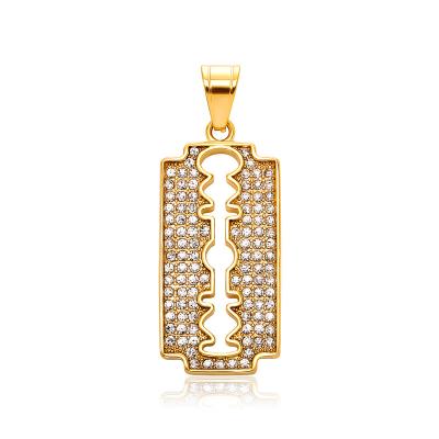 China Nickel-Free Lead-Free Hot Selling Stainless Steel razor Blade Hip Hop Gold Plated Zircon Pendant Necklace Men's and Women's Vintage Jewelry for sale